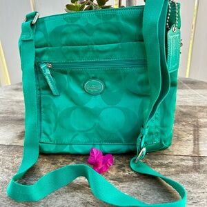 Coach Teal/Green Signature Crossbody Bag Vintage Nylon Bag